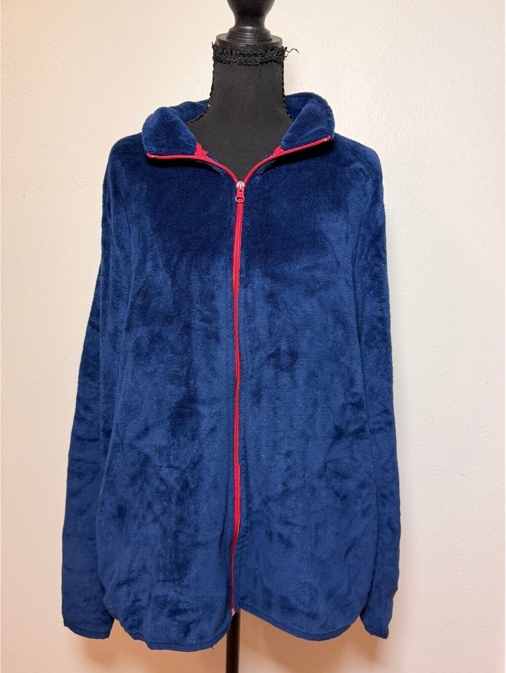 Angela Bebe Navy Fleece Full Zip Jacket 1X Red Zipper Pockets